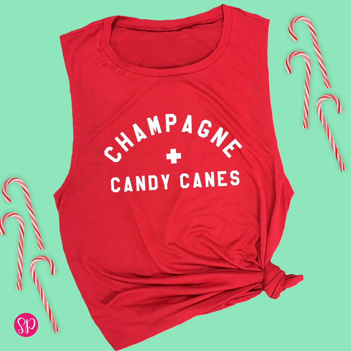 Champagne and Candy Canes Christmas Workout Tank Top for Women