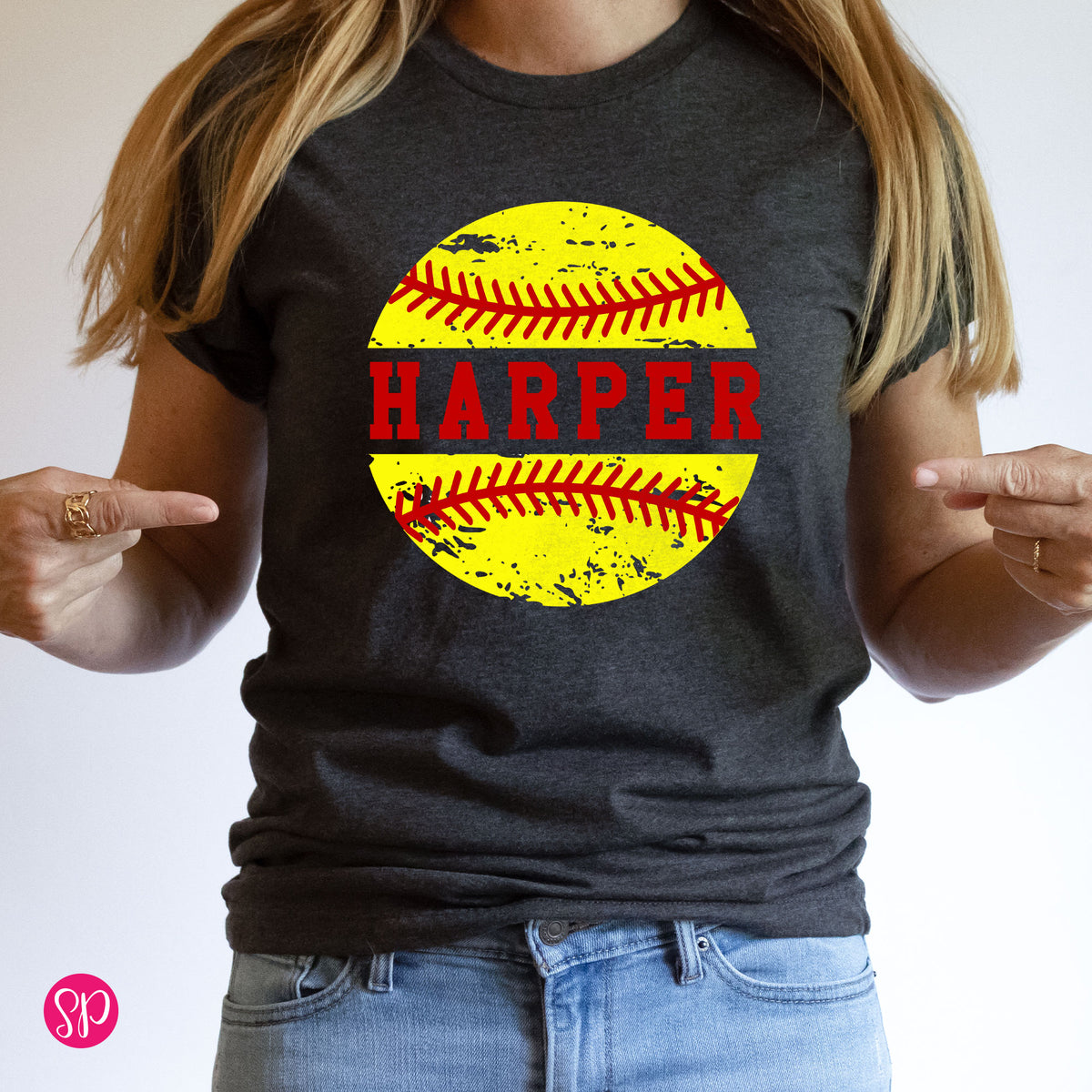 Distress Softball with Custom Name Shirt for Baseball Parent