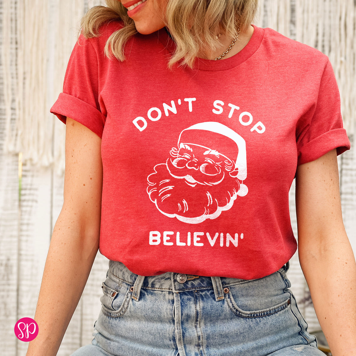 Don't Stop Believing Santa Christmas Holiday Tee Shirt