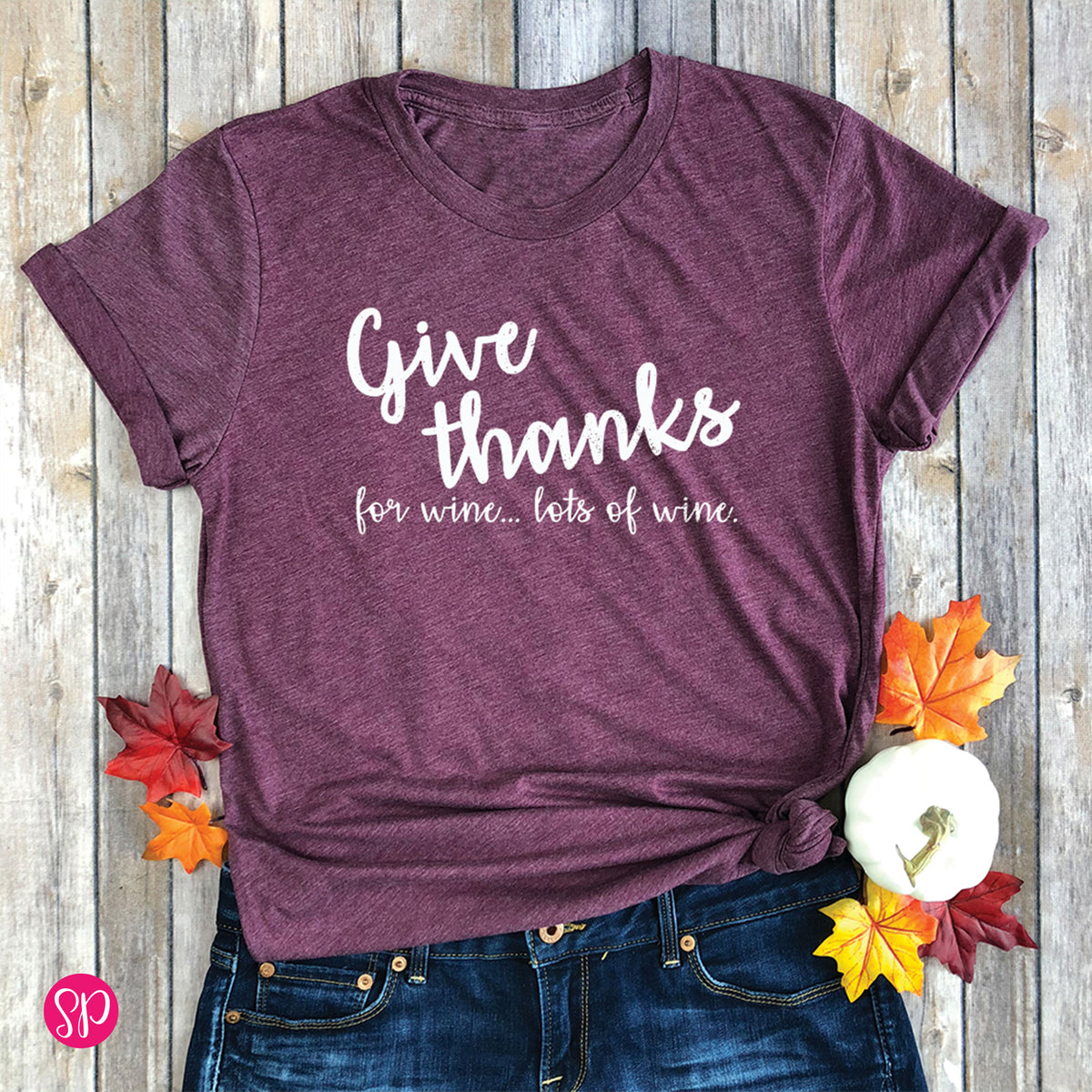 Give Thanks for Wine Thanksgiving Day Graphic Tee Shirt for Women