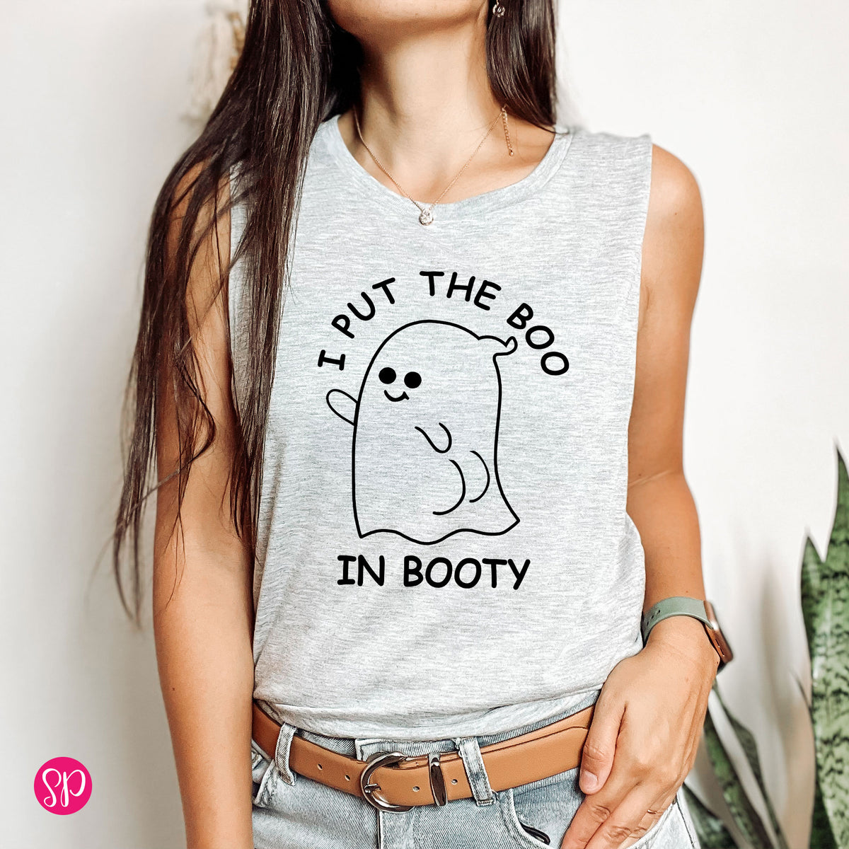 I Put the Boo in Booty Funny Halloween Ghost Workout Fitness Tank Top for Women