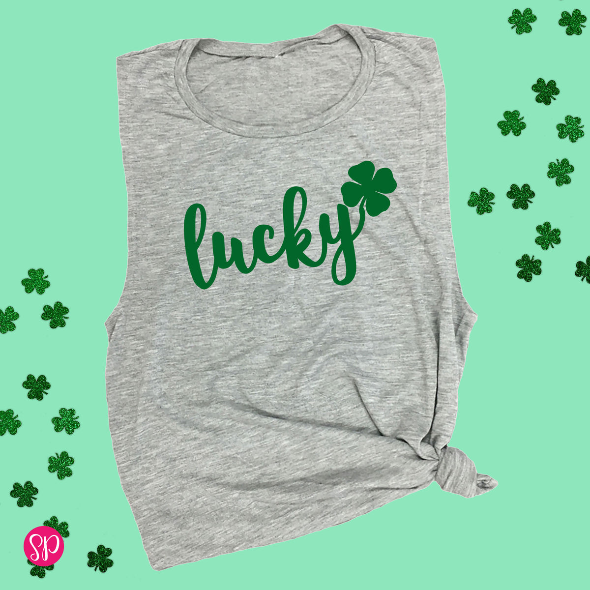Lucky Cursive with Shamrock Muscle Tee