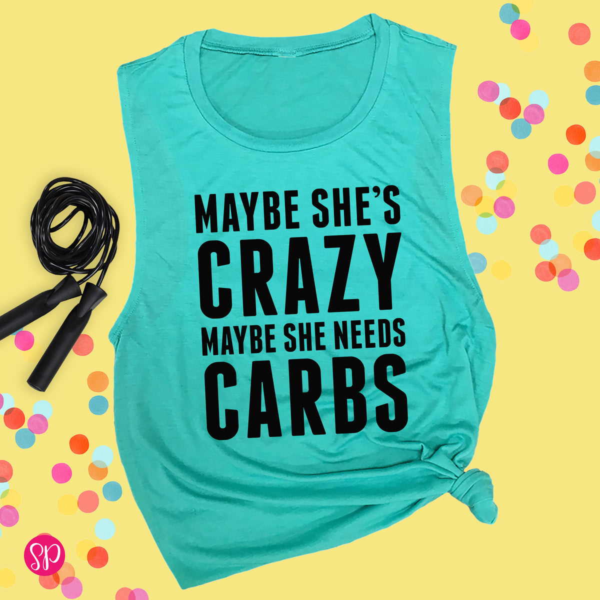 Maybe She's Crazy Maybe She Needs Carbs Funny Fitness Workout Tank Top for Women