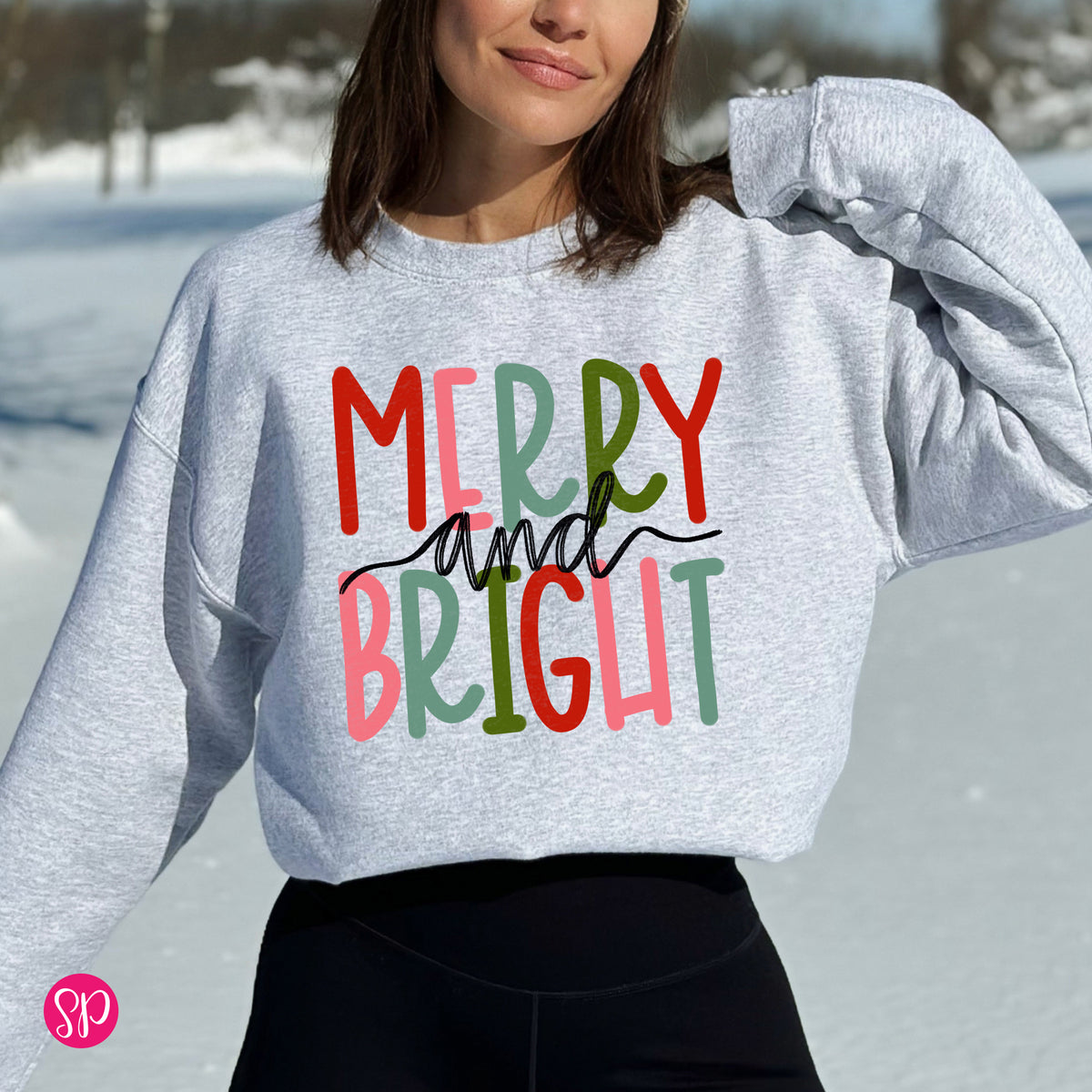 Merry and Bright Winter Holiday Christmas Sweatshirt