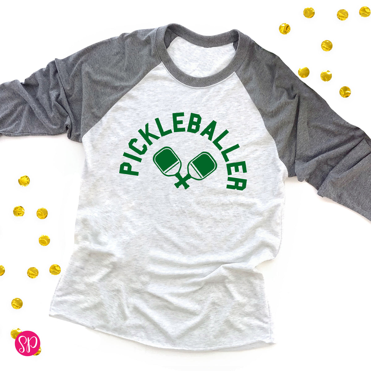 Pickleballer with Paddles Raglan (GREEN INK)