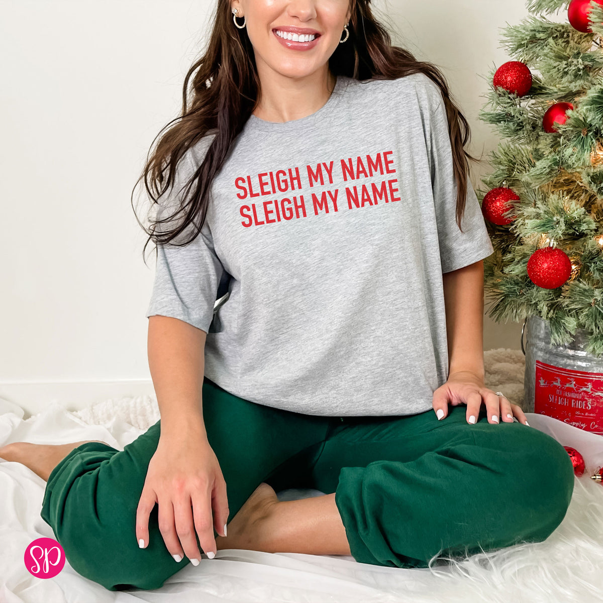 Sleigh My Name Funny Christmas Holiday TLC Pun Song Santa Claus Graphic Tee Shirt