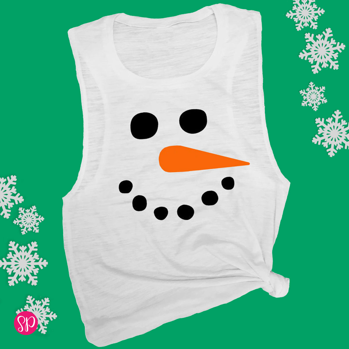 Snowman Face Holiday Christmas Winter Workout Fitness Tank Top Tee Shirt
