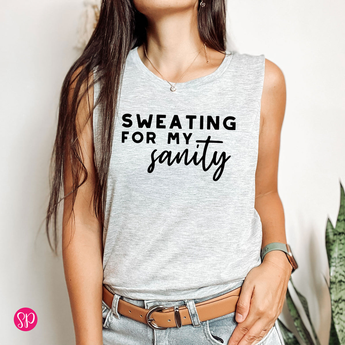 Sweating for My Sanity Funny Mom Women Workout Fitness Graphic Gym Tank Top Tee Shirt