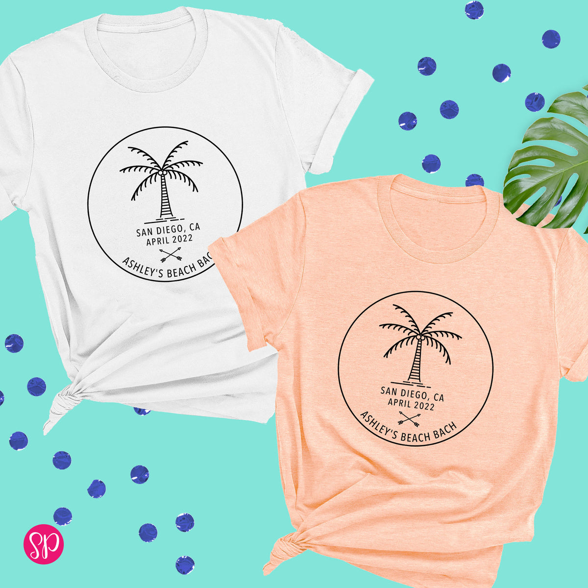 Personalized Beach Bachelorette Graphic Tee Shirt Palm Tree Tropical Custom Text