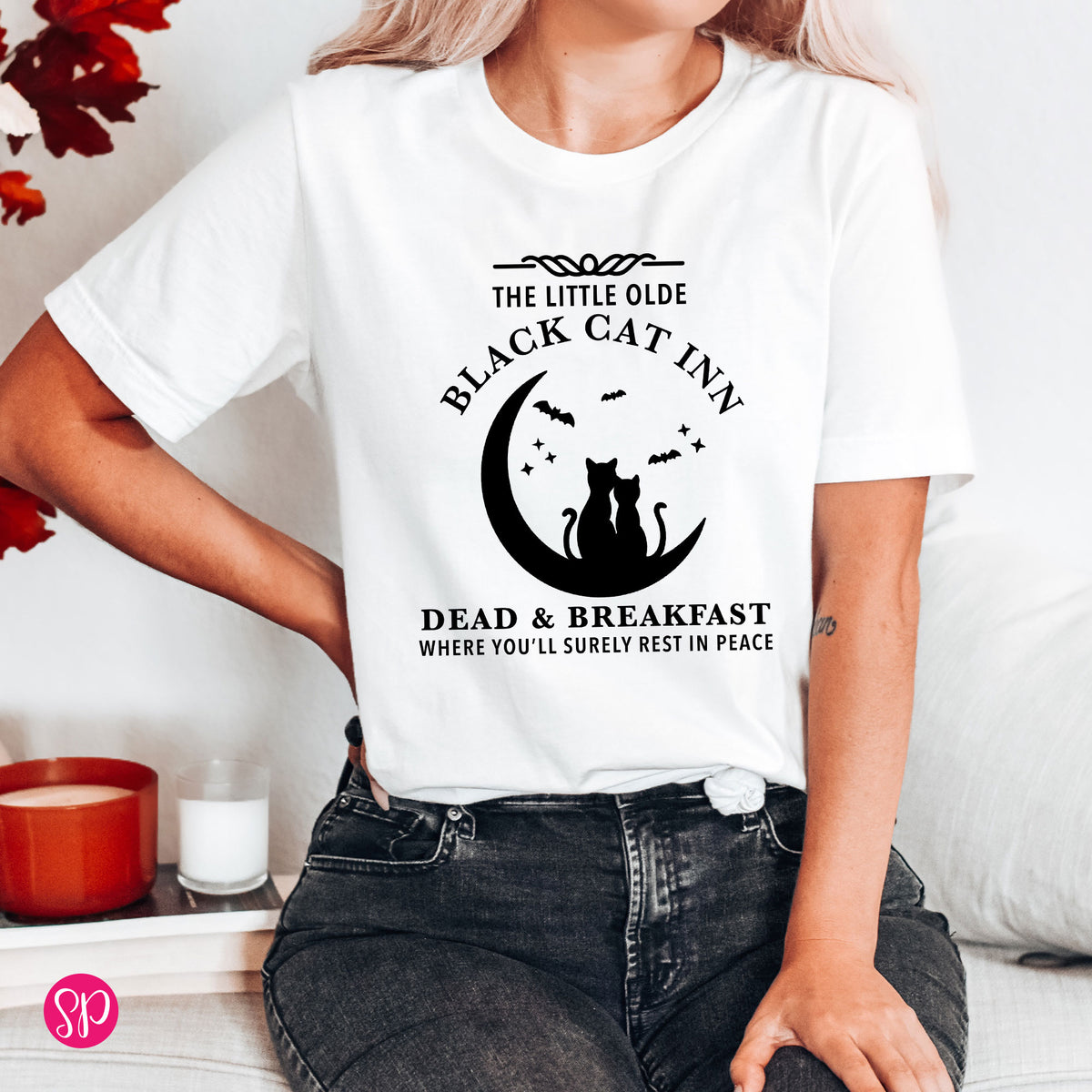 The Little Old Black Cat Inn Dead & Breakfast Unisex Graphic Tee Shirt Halloween Spooky Fall Season