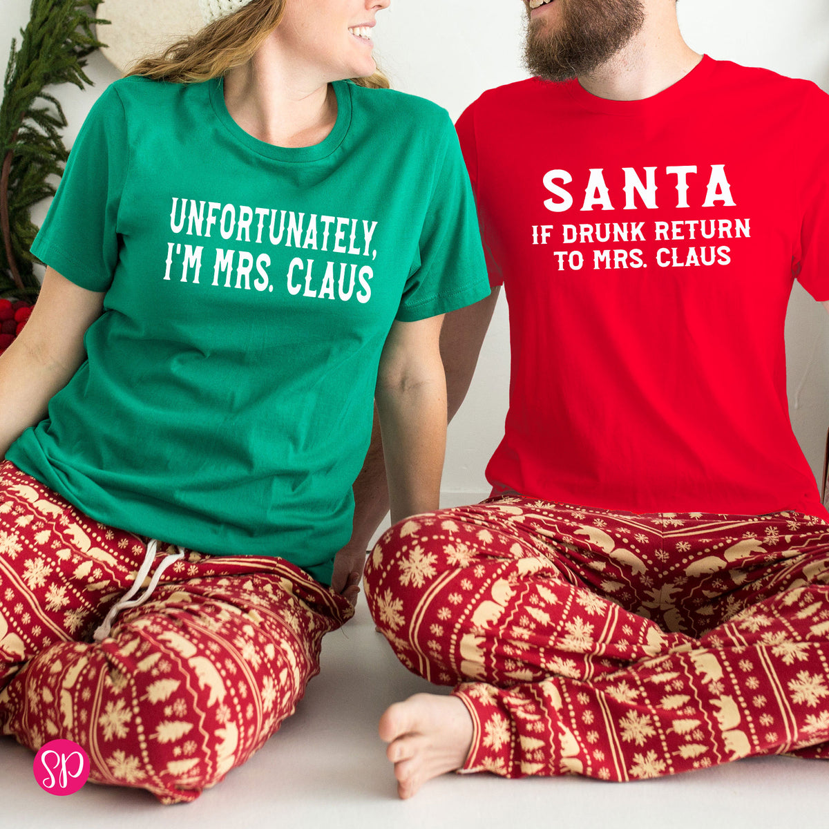 Santa If Drunk Return to Mrs Claus Unfortunately I'm Mrs Claus Drinking Christmas Couples Holiday Graphic Tee Shirt