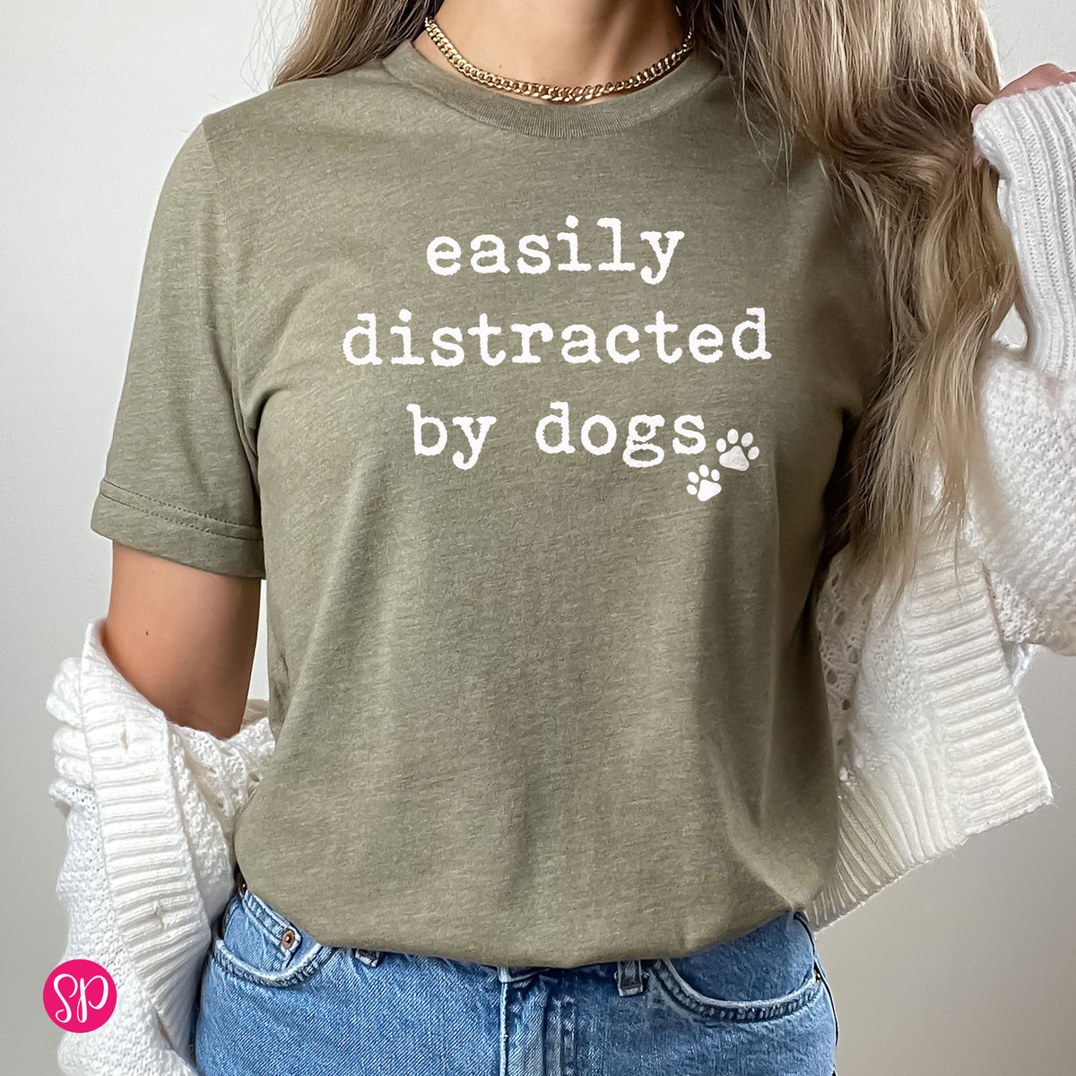 Easily Distracted by Dogs Funny Dog Unisex Graphic T-Shirt with Paw Prints