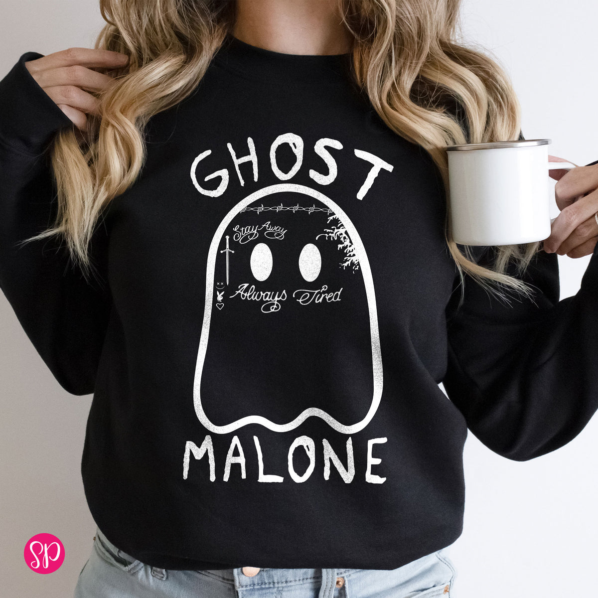 Ghost Malone Funny Humor Halloween Cozy Oversized Sweatshirt for Women