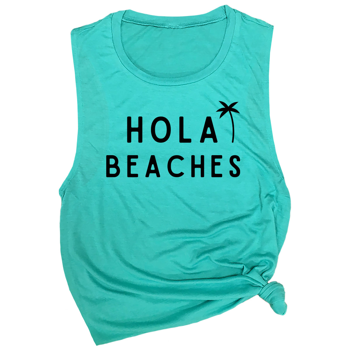 Hola Beaches with Palm Tree Muscle Tee