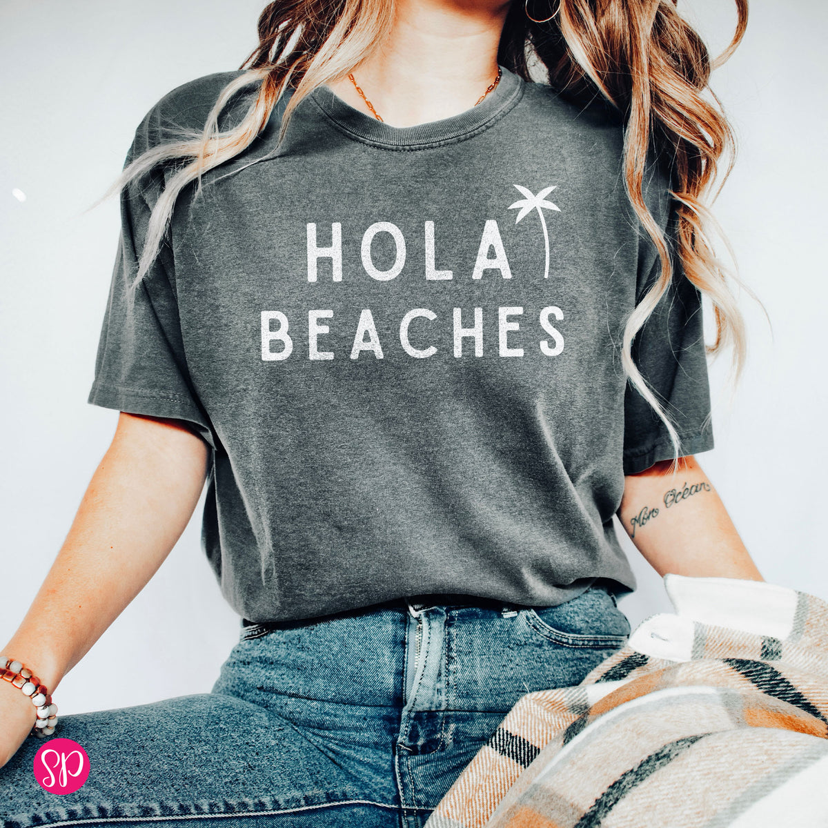 Hola Beaches with Palm Tree Comfort Colors T-Shirt