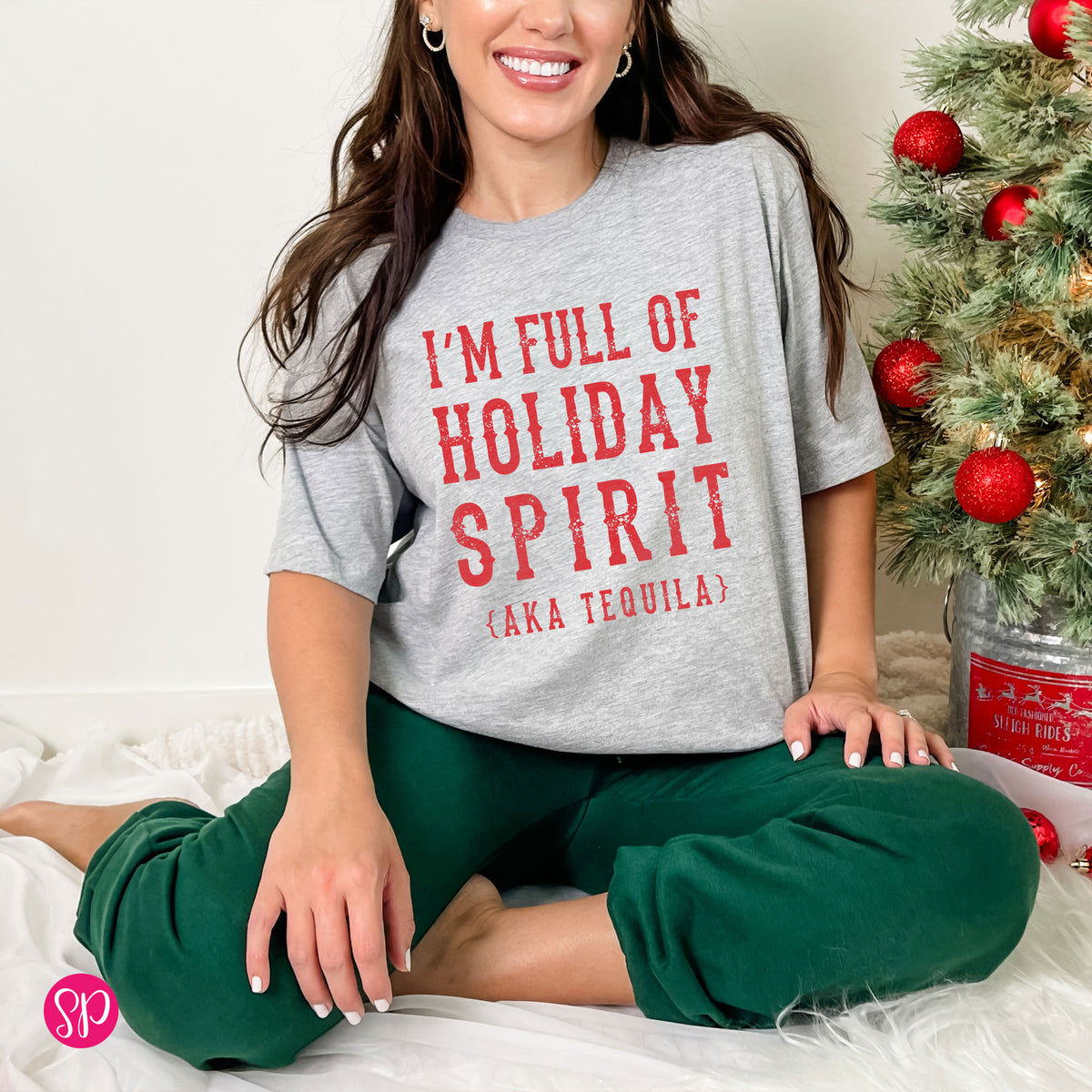 I'm Full of Holiday Spirit AKA Tequila Funny Christmas Drinking Humor Graphic Tee Shirt
