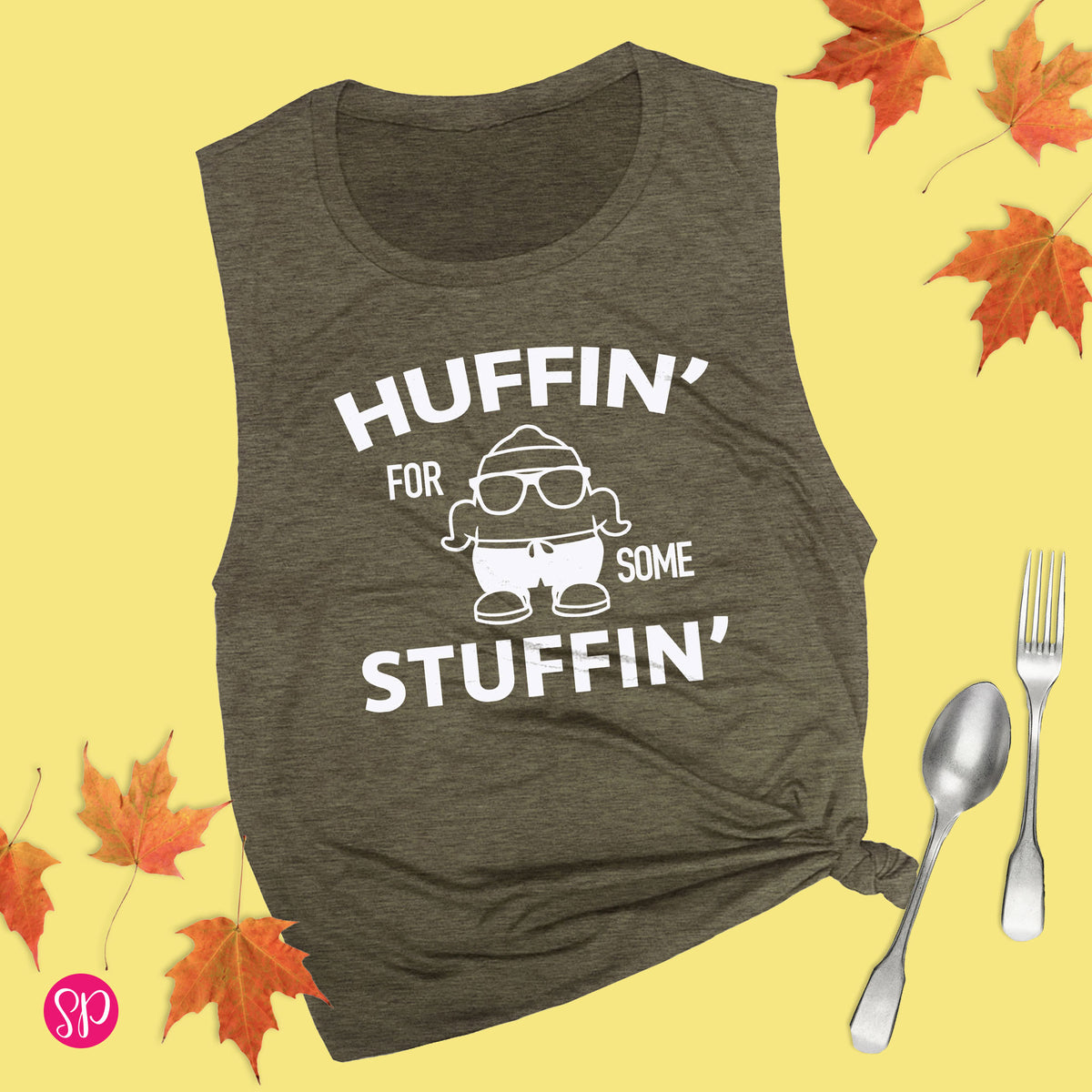 Huffin for some Stuffin Funny Turkey Day Thanksgiving Running Workout Tank Top for Women