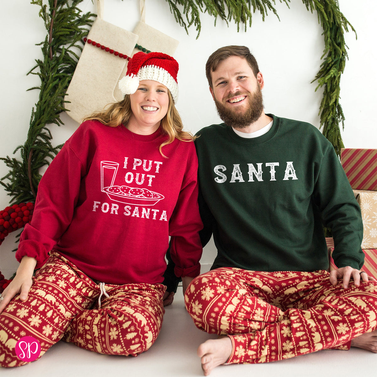 Couples Matching Santa Claus I Put Out For Santa Milk and Cookies Unisex Sweatshirt