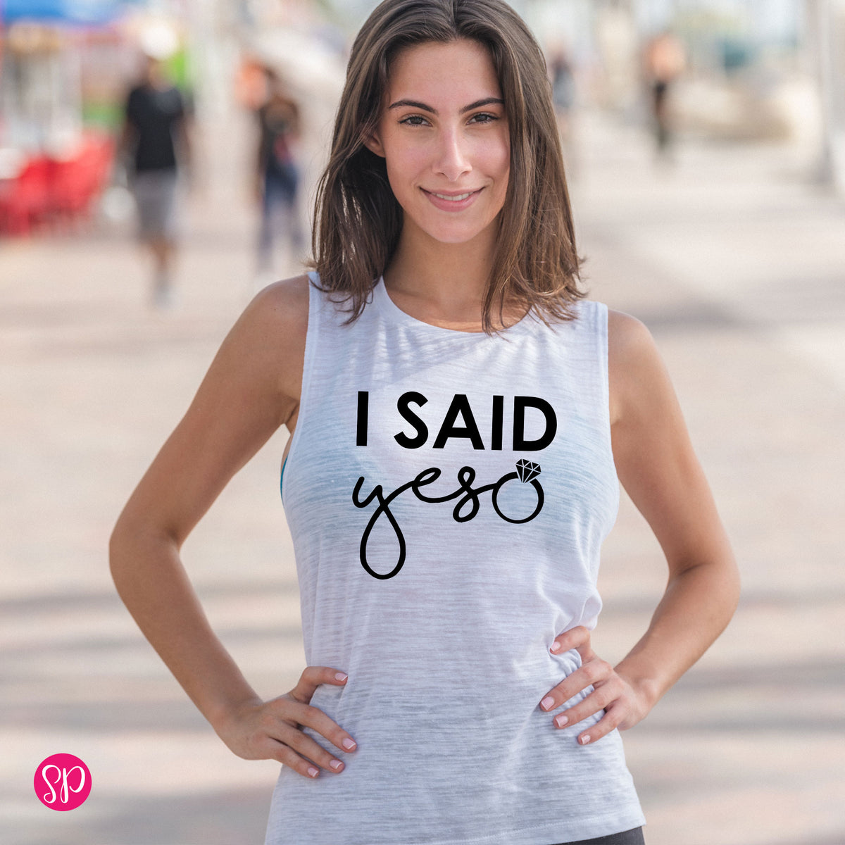 I Said Yes with Diamond Engagement Ring Bride Bachelorette Muscle Tank Women