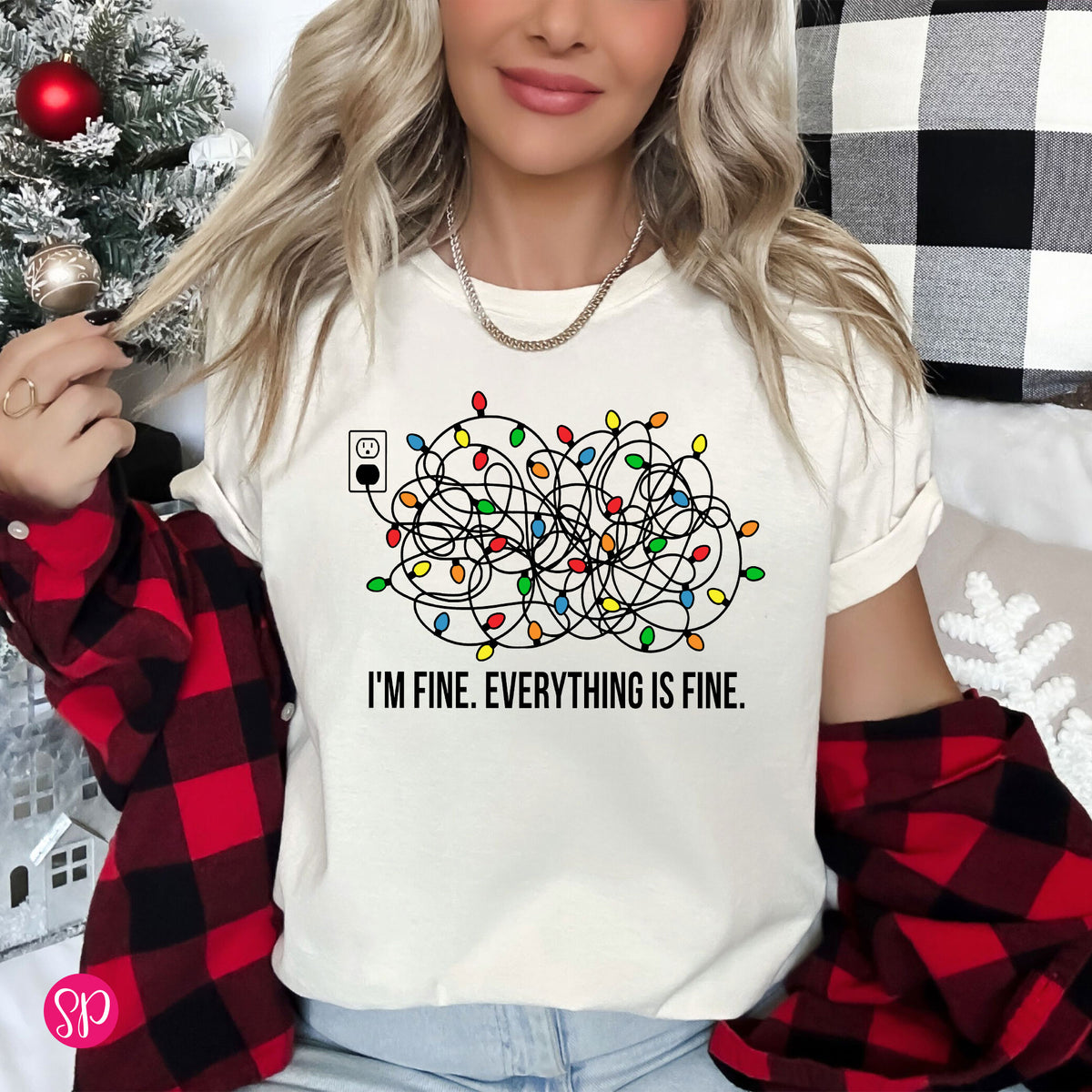 I'm Fine Everything is Fine Christmas Lights Holiday Shirt for Women
