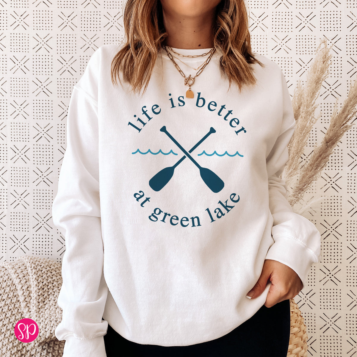 Life is Better with Lake Name with Oars Sweatshirt (BLUE)