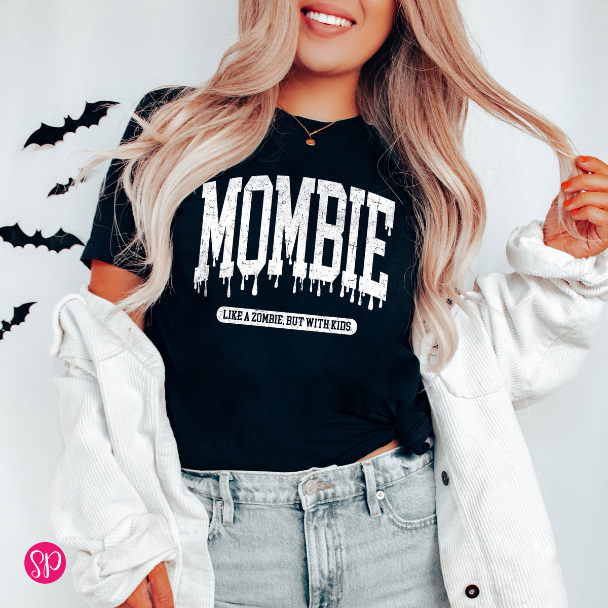 Mombie Like a Zombie but with Kids Funny Mom Halloween Fall Graphic Tee Shirt