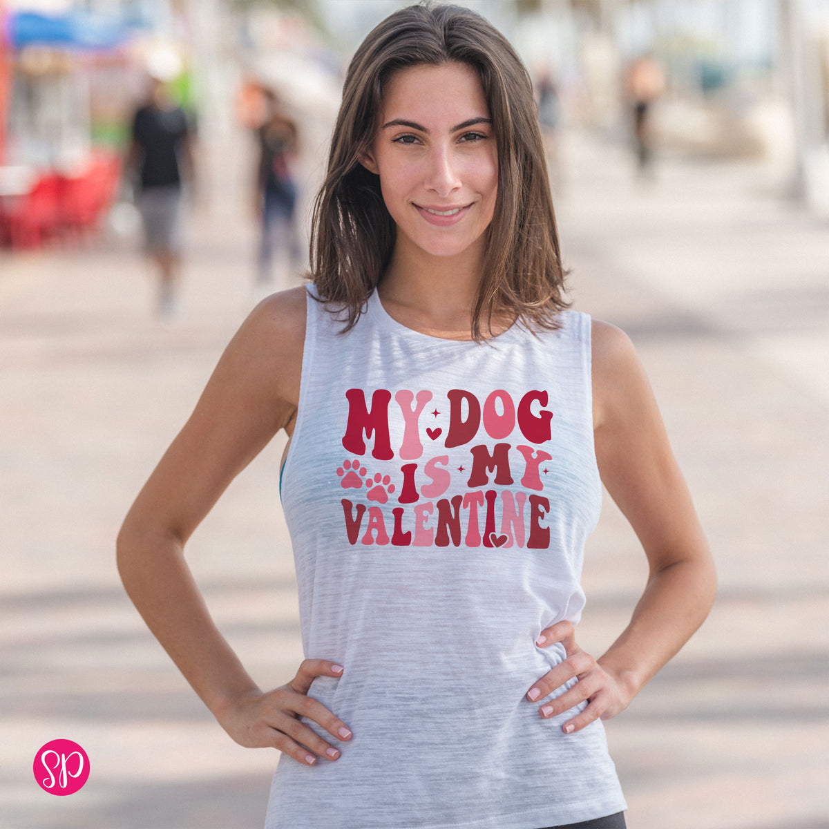 My Dog is My Valentine (Groovy Text) Muscle Tee