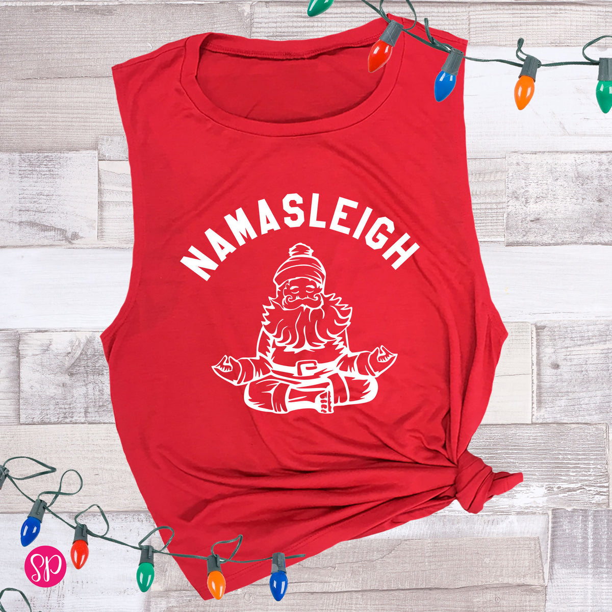 Namasleigh Santa Yogi Yoga Holiday Christmas Workout Muscle Fitness Shirt Tank Top Women