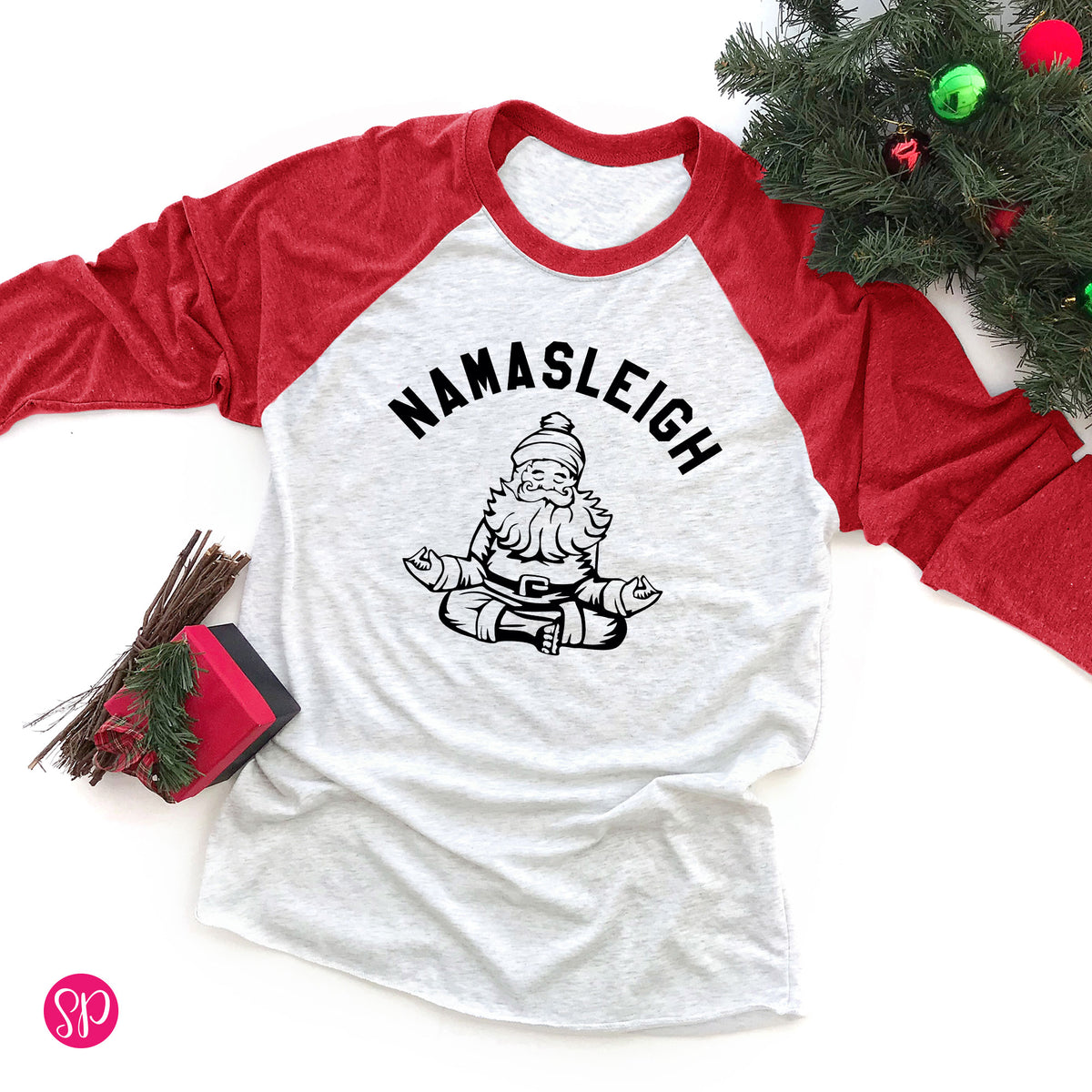 Namasleigh Yoga Yogi Santa Claus Womens Raglan Graphic Tee Shirt Long Sleeves