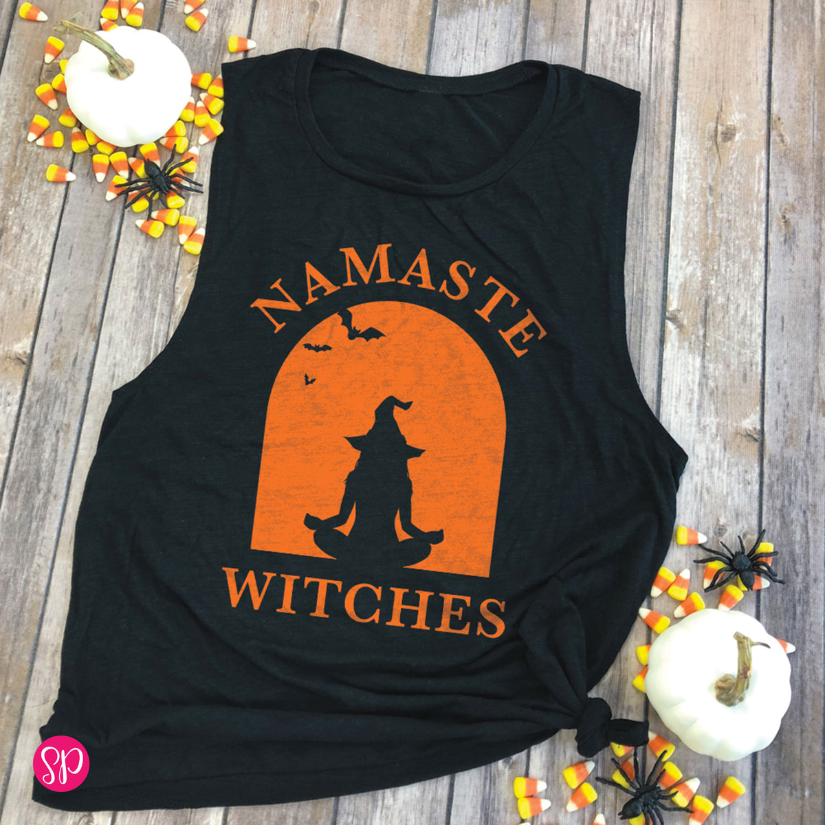 Namaste Witches Yoga Witch Pose Halloween Fall Spooky Fitness Workout Tank Top