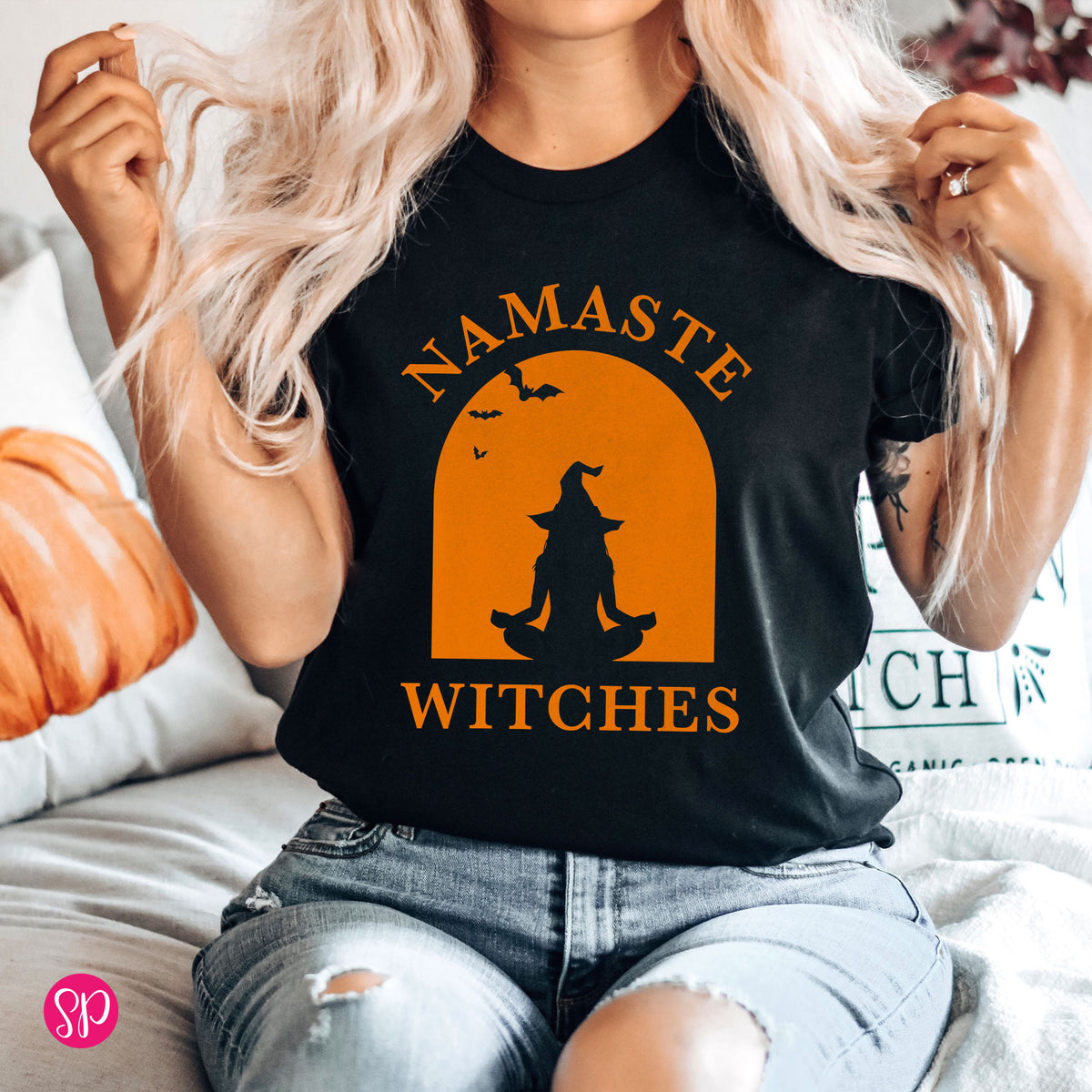 Namaste Witches Halloween Yoga Yogi Witch Fall Spooky Season Graphic Tee Shirt
