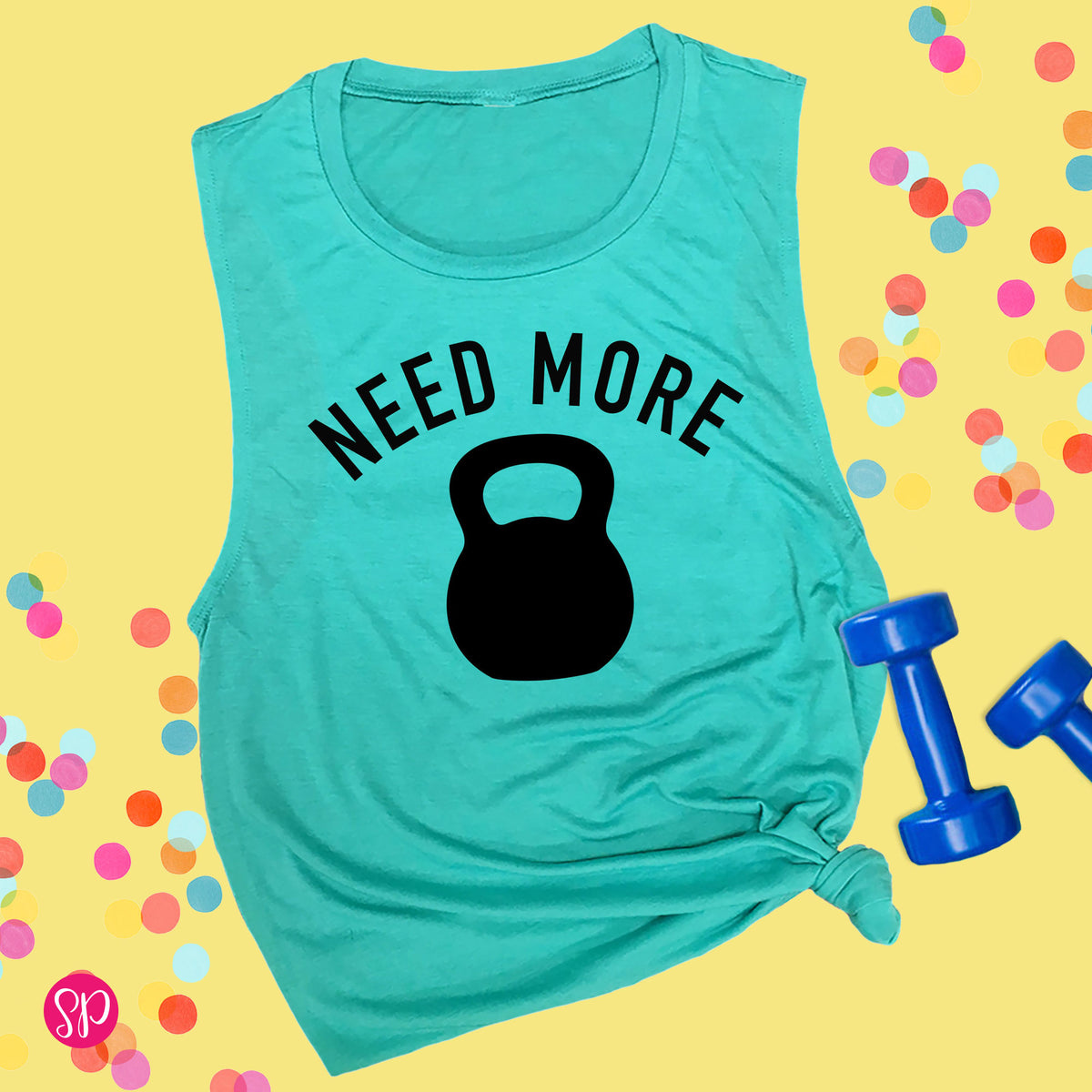 Need More Kettlebell Funny Pun Workout Fitness Instructor Graphic Tank Top Tee Shirt
