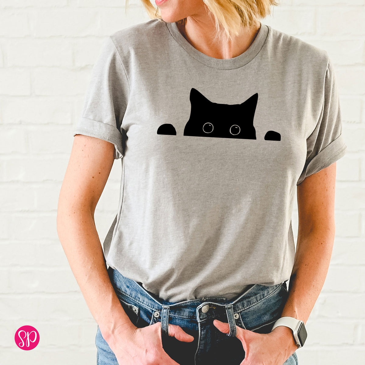Peeking Black Cat Unisex T-Shirt