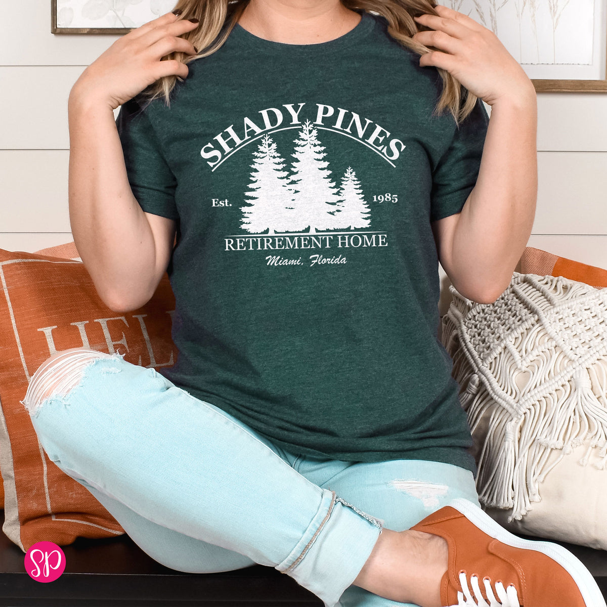 Shady Pines Golden Girls Retirement Home Miami Florida Pine Trees Funny Humor Graphic Tee Shirt
