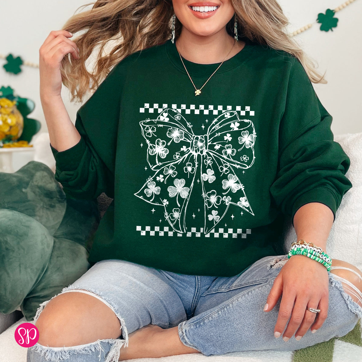 Shamrock Coquette Bow Sweatshirt