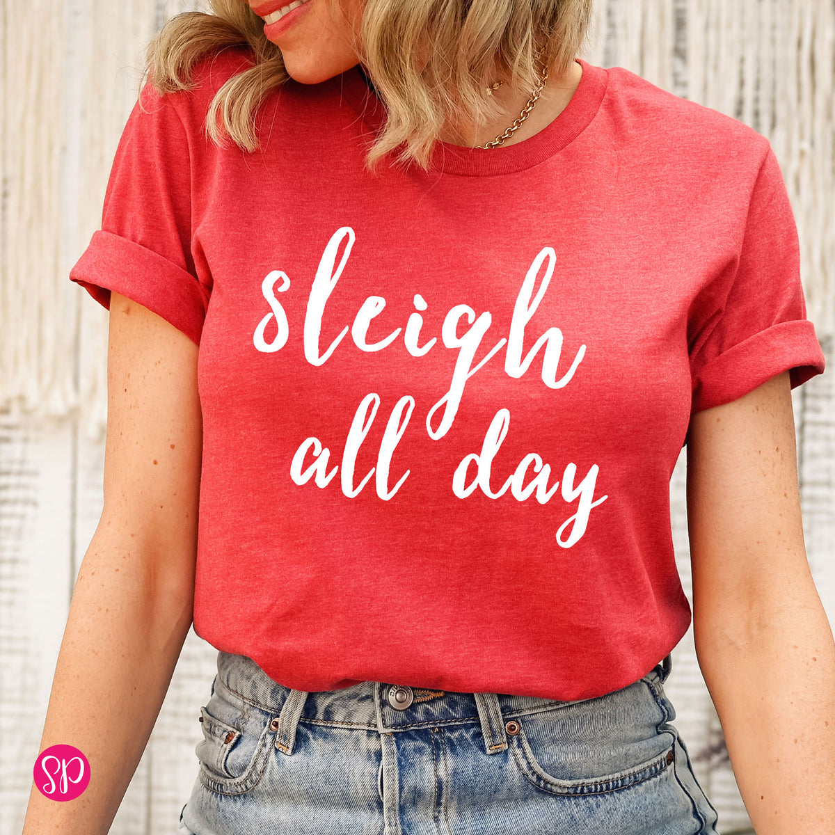 Sleigh All Day Holiday Christmas Santa Claus Graphic Tee Shirt Funny Cute