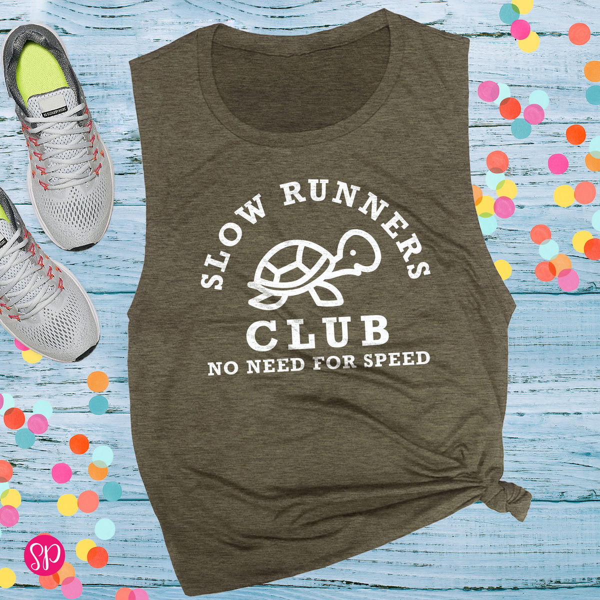 Slow Runners Club No Need for Speed Funny Turtle Running Run Race Group Matching Workout Fitness Tank Top Shirt