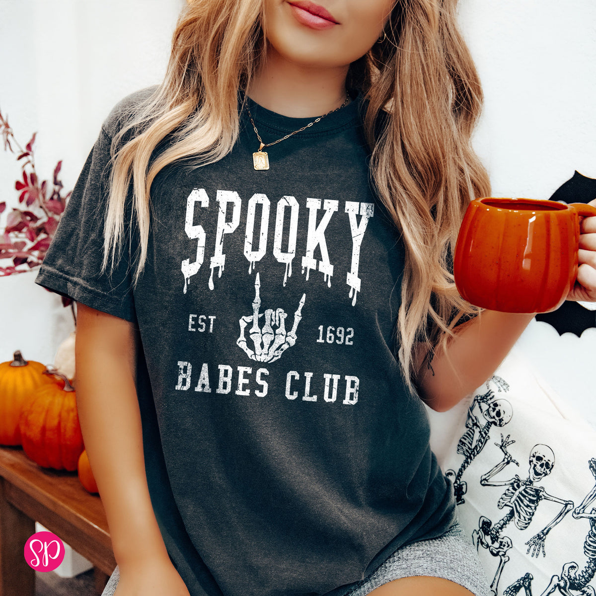 Spooky Babes Club Skeleton Fingers Comfort Colors Garment Dyed Graphic Tshirt Halloween Fall Spooky Season