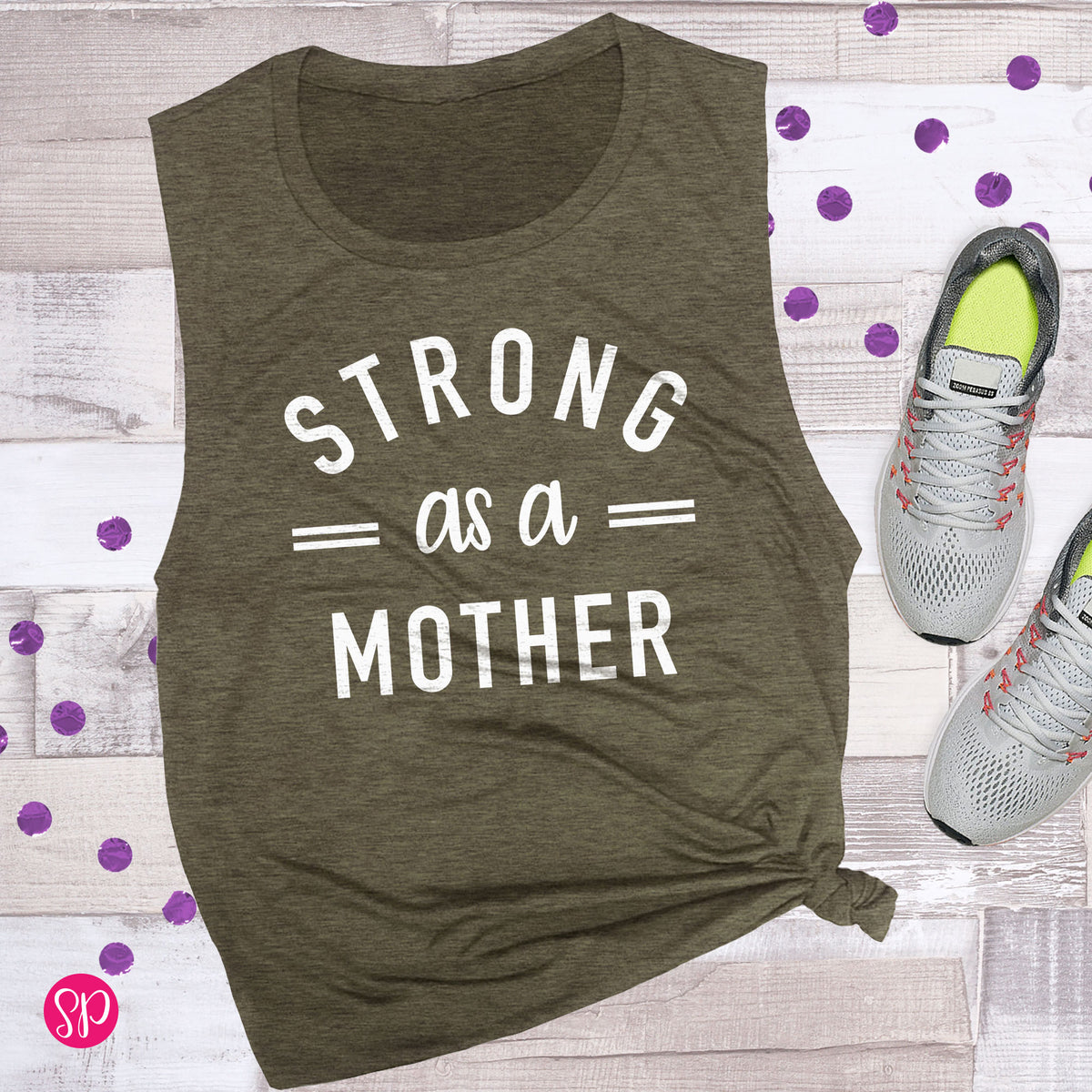 Strong As a Mother Cute Funny Workout Fitness Exercise Mom Graphic Tank Top Tee Shirt