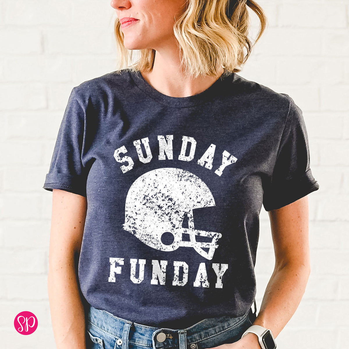 Sunday Funday Football Helmet Funny Sports Graphic Tee Shirt