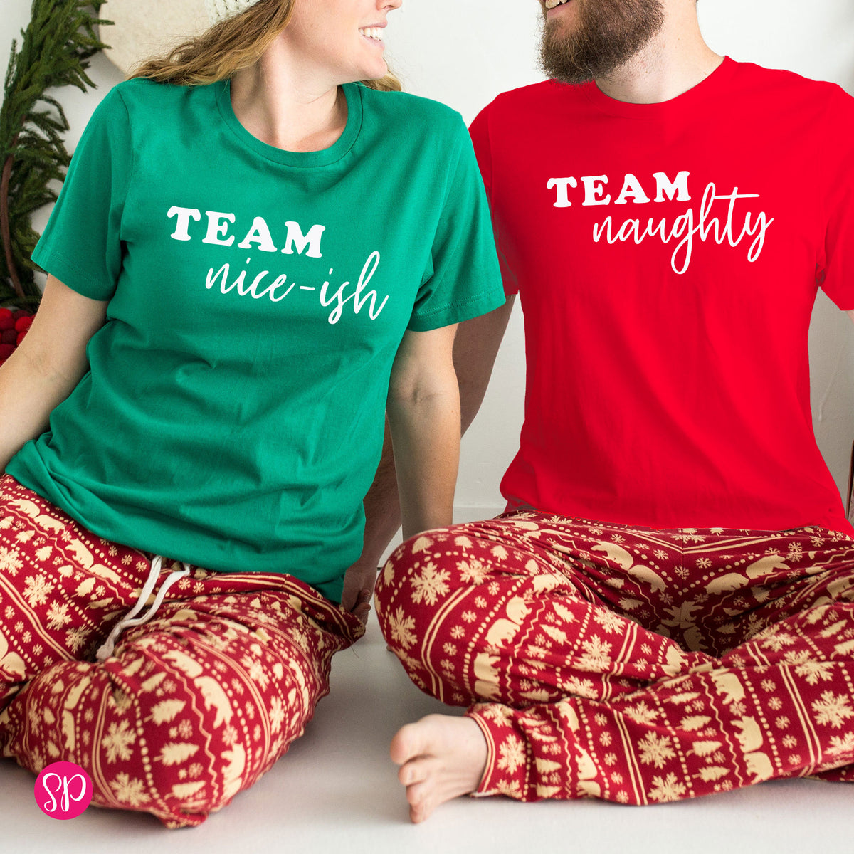 Team Nice-ish Naughty Funny Couples Christmas Holiday Workout Fitness Buddies Competition Group Shirt Tee Shirts