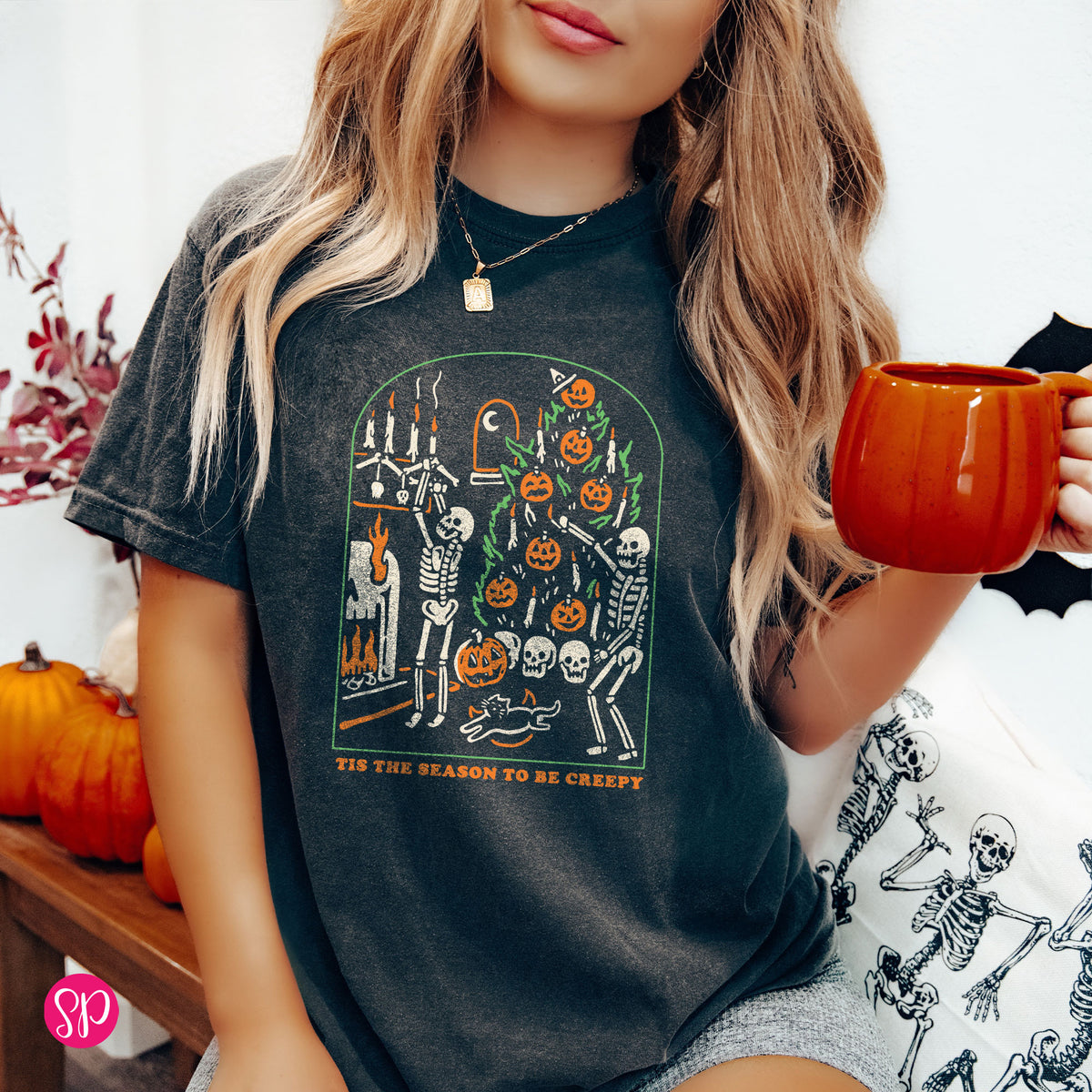 Tis the Season to Be Creepy Skeleton Christmas Pumpkin Halloween Comfort Colors T-Shirt Garment Dyed Unisex Tee Shirt