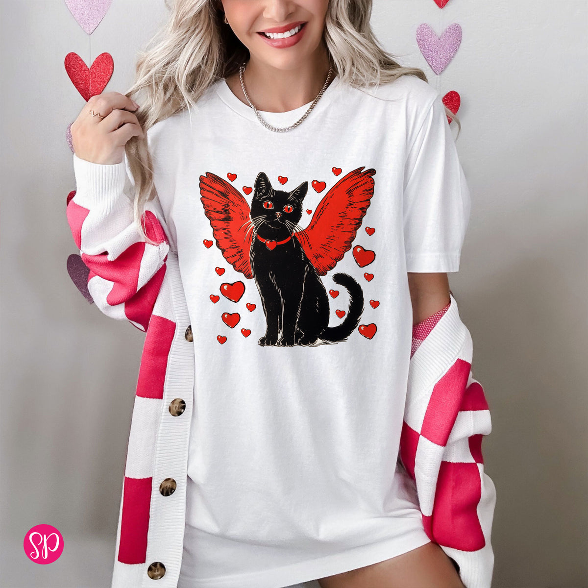 Valentine Black Cat with Wings Unisex T-Shirt