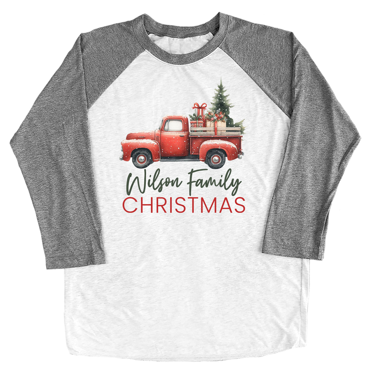 Vintage Red Truck Custom Family Christmas Raglan