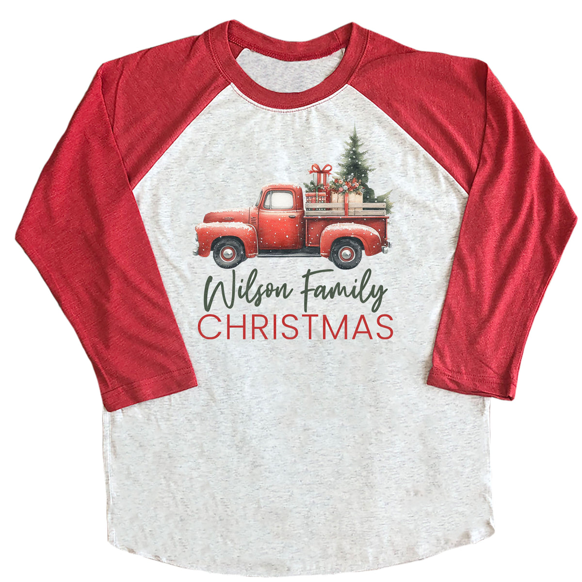 Vintage Red Truck Custom Family Christmas Raglan