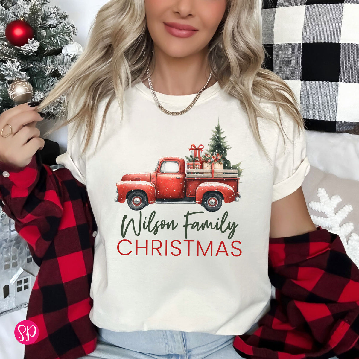 Vintage Red Truck Custom Family Christmas Unisex T-Shirt