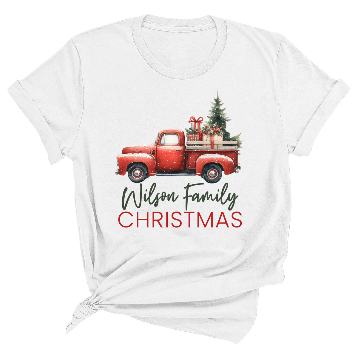 Vintage Red Truck Custom Family Christmas Unisex T-Shirt