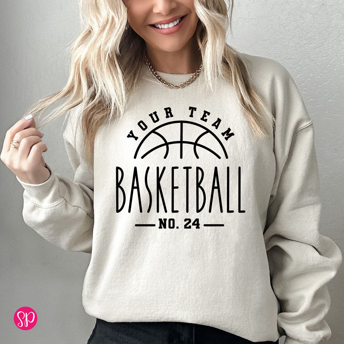 Your Team Basketball with Custom Number (Skinny Text) Sweatshirt