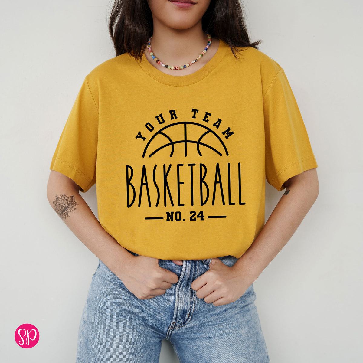 Your Team Basketball with Custom Number (Skinny Text) Unisex T-Shirt